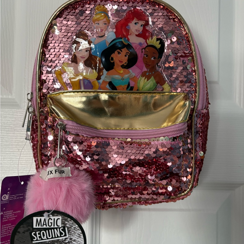 Disney Princess Sequin Backpack with Gold and Pink Accents